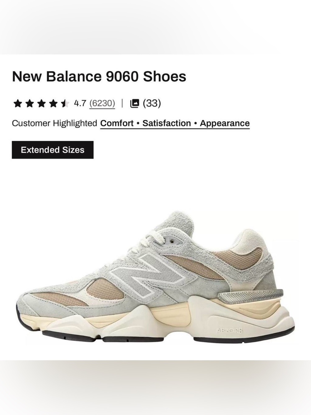 New Balance 9060 Sneakers in Grey/Stoneware